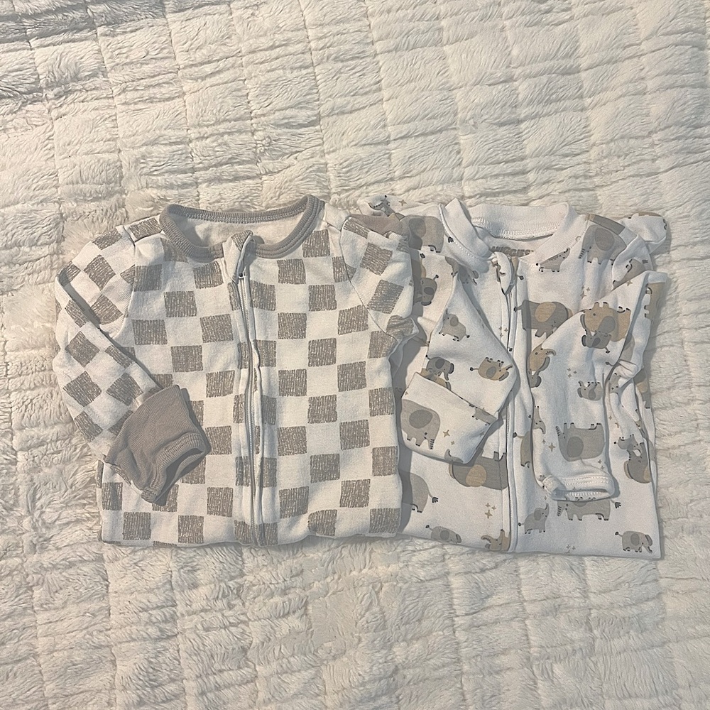 Baby Checkered and Animal Print Footie Onesies